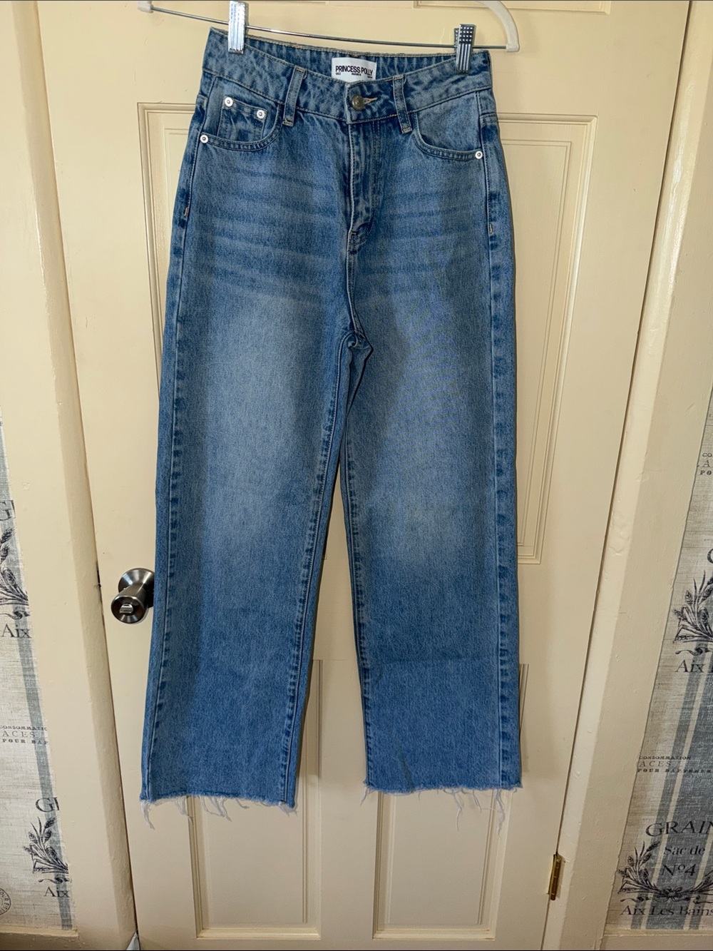 Princess Polly Light Blue High-Rise Straight Jeans with Raw Hem